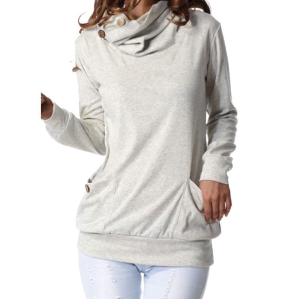 Cowl neck top with cute button accent